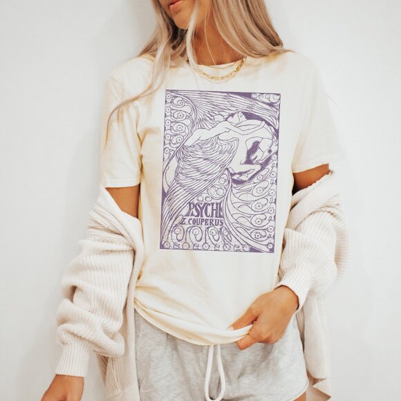 Art Nouveau Psyche Myth Angel Graphic Book Cover Tee Shirt - Picture 3 of 6